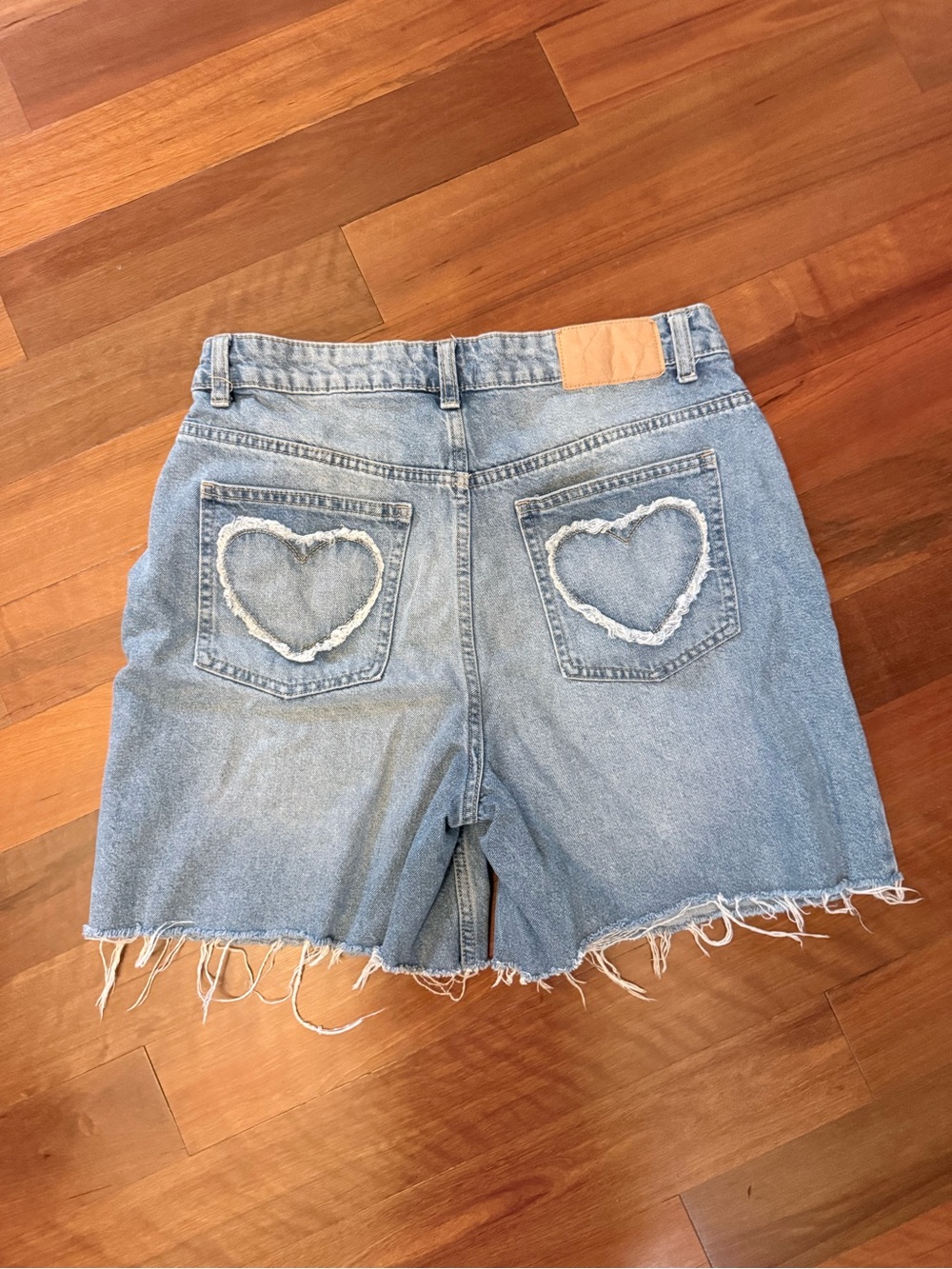 Women's Light Blue Denim Heart-Pocket Shorts